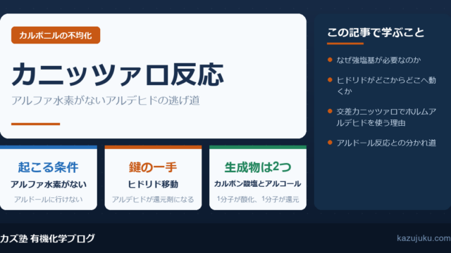 カニッツァロ反応とは？α水素のないアルデヒドの不均化を解説【院試】