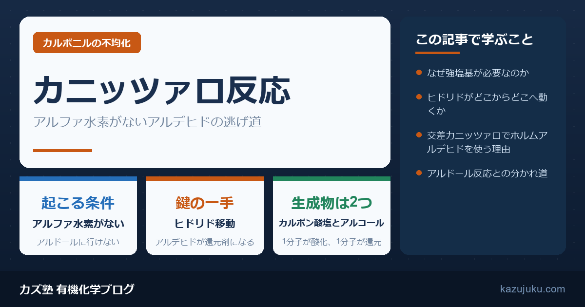 カニッツァロ反応とは？α水素のないアルデヒドの不均化を解説【院試】