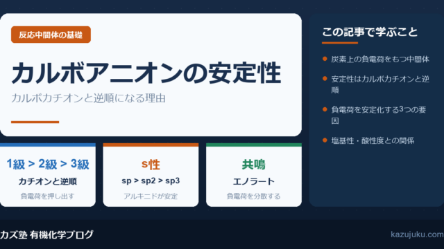 カルボアニオンの安定性とは？順序と生成のしくみを解説