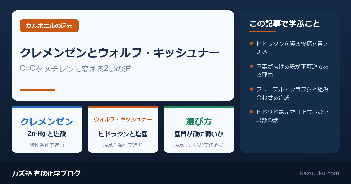 クレメンゼン還元とウォルフ・キッシュナー還元の違いを解説【院試】