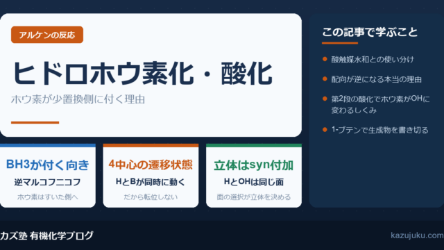 ヒドロホウ素化・酸化とは？逆マルコフニコフ付加を解説【院試対策】
