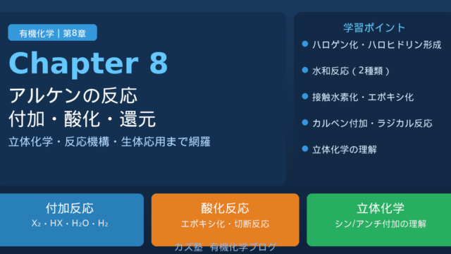 「アルケンの反応と合成」完全解説｜ハロゲン化・水和・還元・酸化・ラジカル重合を徹底解説