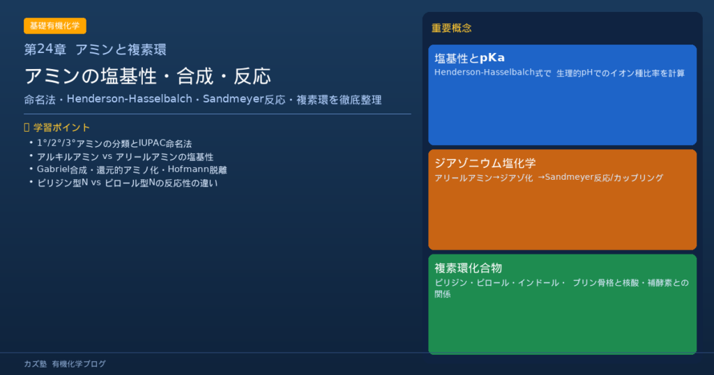 「アミンと複素環」完全解説｜命名・塩基性・合成・反応・複素環を徹底整理