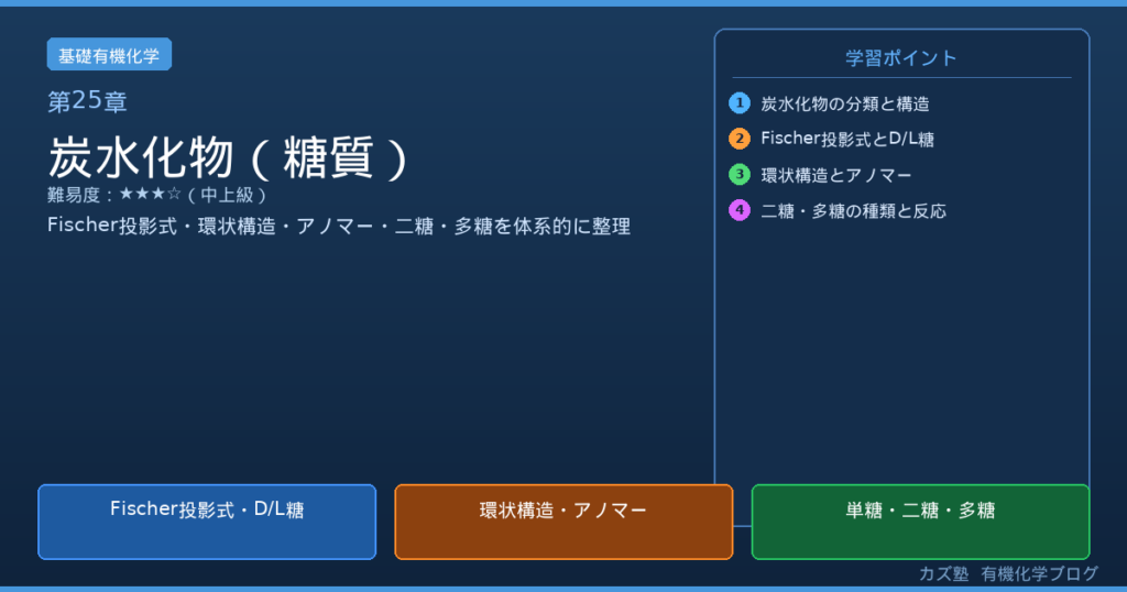 「炭水化物（糖質）」完全解説｜Fischer投影式・環状構造・アノマー・反応・二糖・多糖を徹底整理