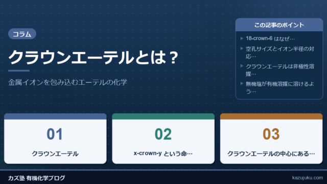 クラウンエーテルとは？金属イオンを包み込むエーテルの化学
