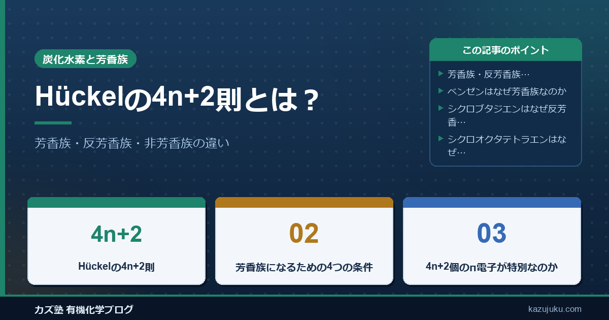 Hückelの4n+2則とは？芳香族・反芳香族・非芳香族の違いをわかりやすく解説