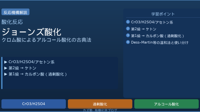 ジョーンズ酸化完全解説【アルデヒド水和物経由の過剰酸化とPCC比較】
