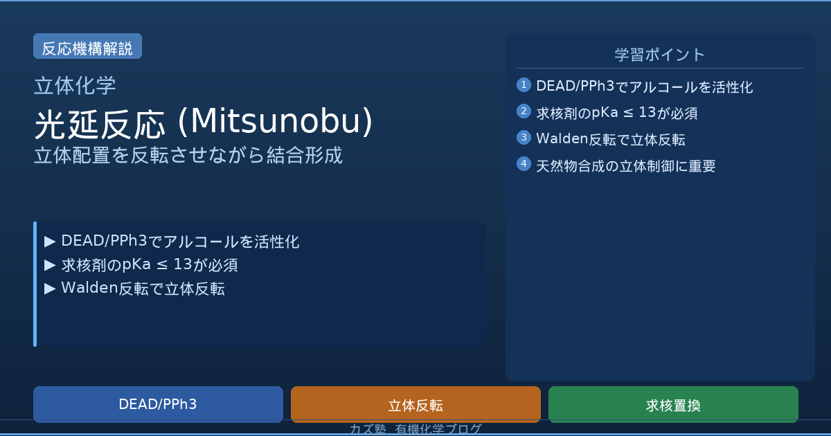 光延反応完全解説【Walden反転・pKa13〜15とアジド化/エーテル化反応】