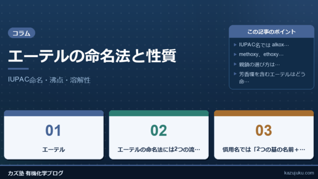 エーテルの命名法と性質｜IUPAC命名・沸点・溶解性をわかりやすく解説