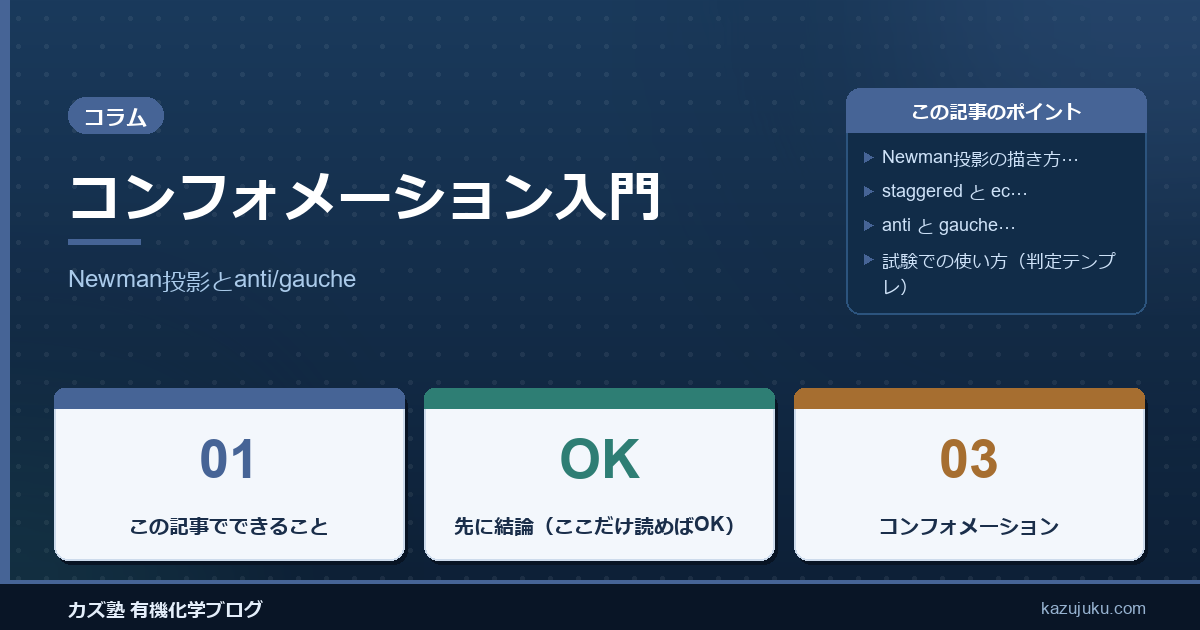 コンフォメーション入門：Newman投影とanti/gauche