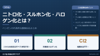 ニトロ化・スルホン化・ハロゲン化とは？ベンゼンの代表的な置換反応まとめ
