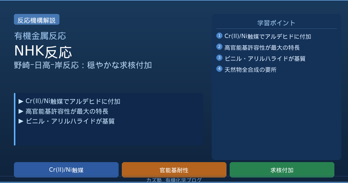 野崎・檜山・岸反応完全解説【Cr種の求核付加とGrignardとの選択性比較】