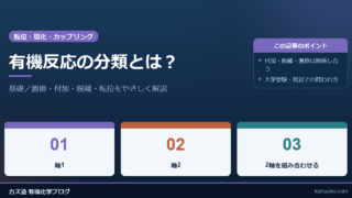 有機反応の分類とは？置換・付加・脱離・転位をやさしく解説【基礎】