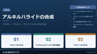 アルキルハライドの合成：アルカン・アルケン・アルコールから作る方法