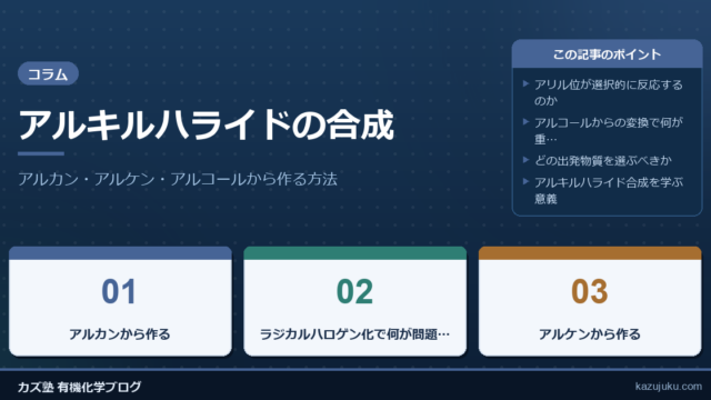 アルキルハライドの合成：アルカン・アルケン・アルコールから作る方法