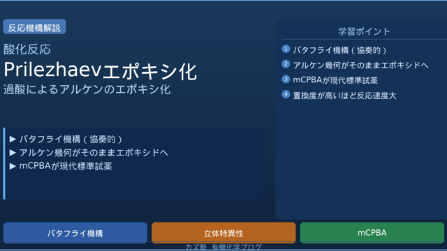 プリレジャエフエポキシ化【協奏的バタフライ機構と立体特異性(cis→cis)】