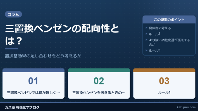 三置換ベンゼンの配向性とは？置換基効果の足し合わせをどう考えるか